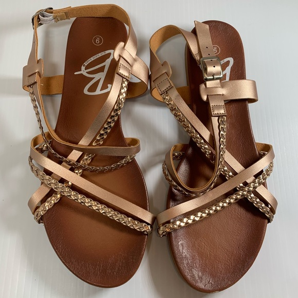 blue suede shoe Shoes - Rose Gold Strappy Sandals